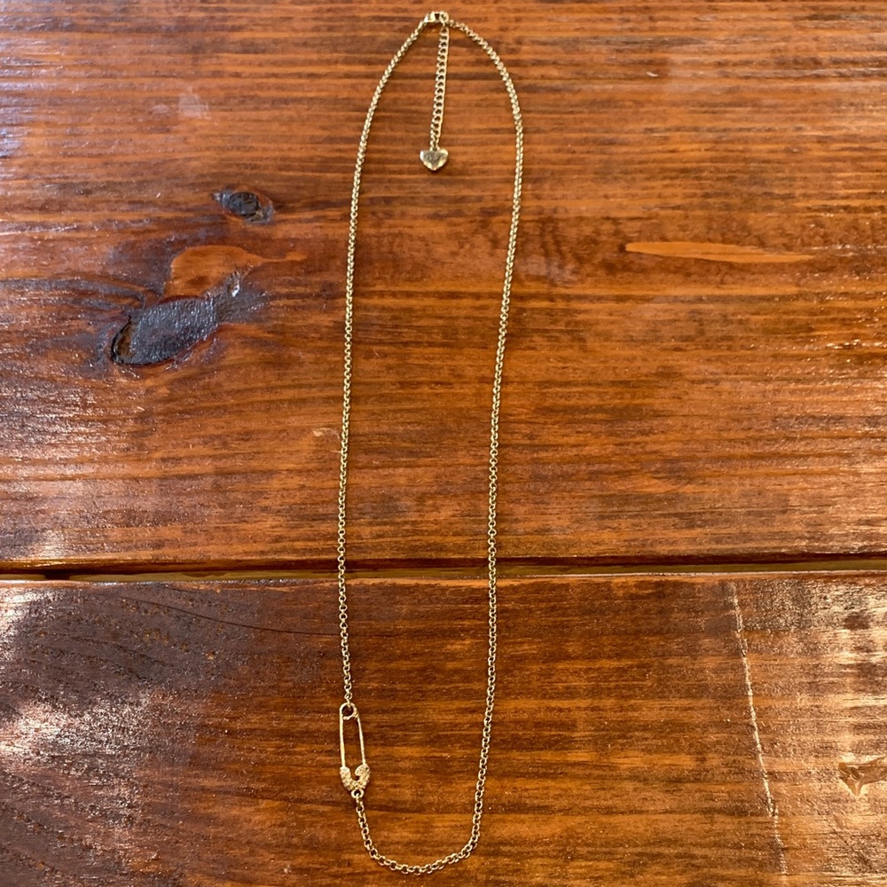 Rare Betsy Johnson Bling Safety Pin Necklace